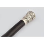 19TH-CENTURY EBONY SILVER HANDLED WALKING STICK