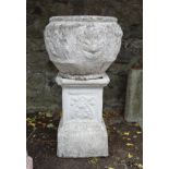 MOULDED STONE URN ON STAND