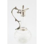 SILVER PLATED ETCHED GLASS CLARET JUG