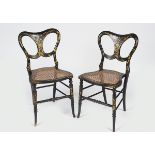 PAIR OF EBONY & MOTHER O PEARL INLAID CHAIRS