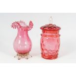 RUBY GLASS BISCUIT JAR
