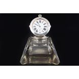 FOLDING TRAVELLING SILVER WATCH & GLASS INKWELL
