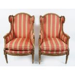 PAIR OF CARVED GILTWOOD WINGBACK ARMCHAIRS