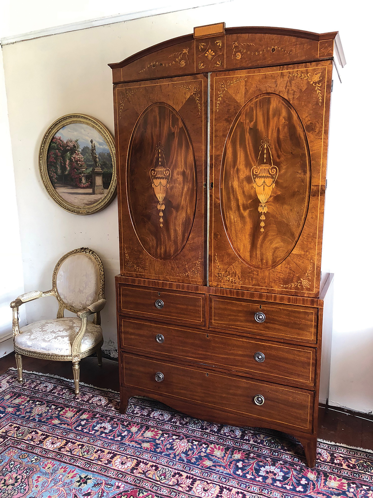 REGENCY PERIOD SATINWOOD INLAID GENTS WARDROBE