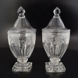 PAIR GEORGE III PERIOD CRYSTAL URNS AND COVERS
