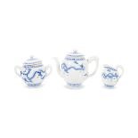 THREE PIECE CHINESE BLUE AND WHITE TEA SERVICE