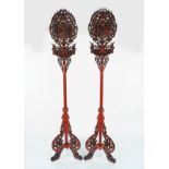 PAIR OF CHINESE QING CARVED & LACQUERED STANDARDS