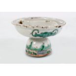 CHINESE QING POLYCHROME STEM CUP AND BOWL