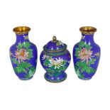 CHINESE GARNITURE OF 3 CLOISONNÉ ENAMELLED VASES