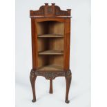 EDWARDIAN CARVED WALNUT OPEN CORNER CABINET