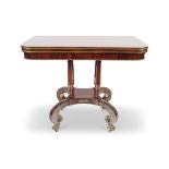 REGENCY ROSEWOOD & BRASS MOUNTED CARD TABLE