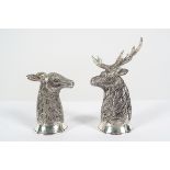 PAIR OF SILVER PLATE STAG AND DEER CONDIMENTS