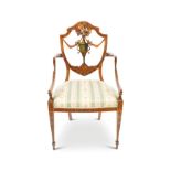19TH-CENTURY SATINWOOD AND PAINTED ELBOW CHAIR