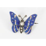 SILVER & PEARL GUILLOCHE ENAMEL BUTTERFLY BROOCH