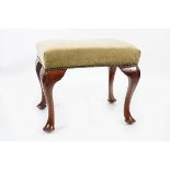 QUEEN ANNE STYLE MAHOGANY UPHOLSTERED STOOL