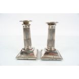 PAIR OF CORINTHIAN COLUMN SHEFFIELD CANDLESTICKS