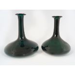 PAIR OF GREEN ART GLASS DECANTERS