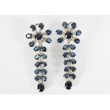 PAIR OF DIAMOND & SAPPHIRE PENDANT EARRINGS