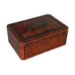 19TH-CENTURY AMBOYNA & BRASS INLAID JEWELLERY BOX