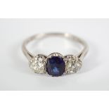 18CT WHITE GOLD, PLATINUM SAPPHIRE & DIAMOND RING