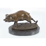 BRONZE FIGURE OF TETHERED PIG