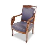 PAIR OF FRENCH EMPIRE MAHOGANY ELBOW CHAIRS