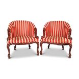 PAIR OF STRIPED UPHOLSTERED DRAWING ROOM CHAIRS