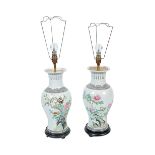 PAIR OF CHINESE FAMILLE ROSE VASE TABLE LAMPS