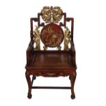 CHINESE QING PERIOD PARCEL GILT CEREMONIAL ARMCHAIR