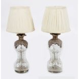 PAIR OF SILVER MOUNTED GLASS TABLE LAMPS