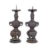 PAIR OF 19TH-CENTURY JAPANESE BRONZE CANDLESTICKS