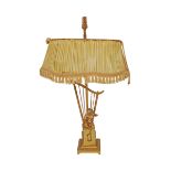 GILT METAL CHERUB AND LYRE STEMMED TABLE LAMP