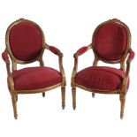 PAIR 19TH-CENTURY LOUIS XVI STYLE GILT ARMCHAIRS