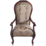 19TH-CENTURY ROSEWOOD BALLOON BACK ARMCHAIR