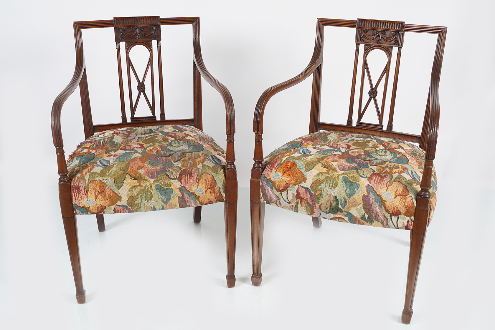 PAIR OF EDWARDIAN HEPPLEWHITE STYLE ELBOW CHAIRS