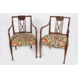 PAIR OF EDWARDIAN HEPPLEWHITE STYLE ELBOW CHAIRS