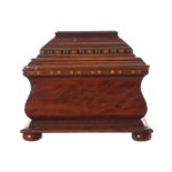 REGENCY PERIOD MAHOGANY AND PARQUETRY INLAID TEA CADDY