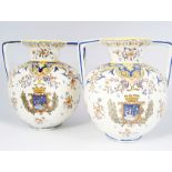 PAIR OF FAIENCE TREPORT ARMORIAL VASES