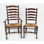 SET OF SIX PROVINCIAL OAK LADDER BACK CHAIRS