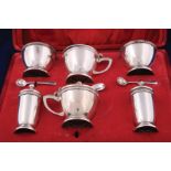 CASED SUITE OF SIX SILVER CONDIMENTS
