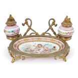 PARIS PORCELAIN AND ORMOLU PEN AND INK STAND