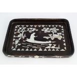 CHINESE MOTHER O'PEARL INLAID HARDWOOD TRAY