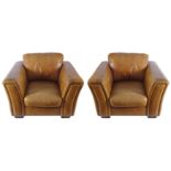 PAIR OF DESIGNER HIDE UPHOLSTERED ARMCHAIRS