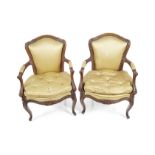 PAIR OF 19TH-CENTURY LOUIS XV STYLE ELBOW CHAIRS