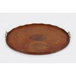 EDWARDIAN MAHOGANY AND PAINTED SERVING TRAY