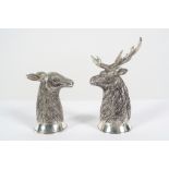 PAIR OF SILVER PLATED STAG AND DEER CONDIMENTS