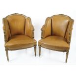 PAIR OF PAINTED & PARCEL GILT LEATHER CHAIRS