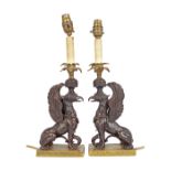 PAIR OF 19TH-CENTURY BRONZE GRIFFIN STEMMED LAMPS