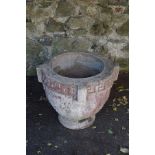 PAIR WEATHERED NEO-CLASSICAL MOULDED STONE URNS