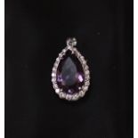 18CT WHITE GOLD AMETHYST & DIAMOND PENDANT